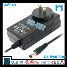 24V 2A wall adapter 48W UL listed indoor use only